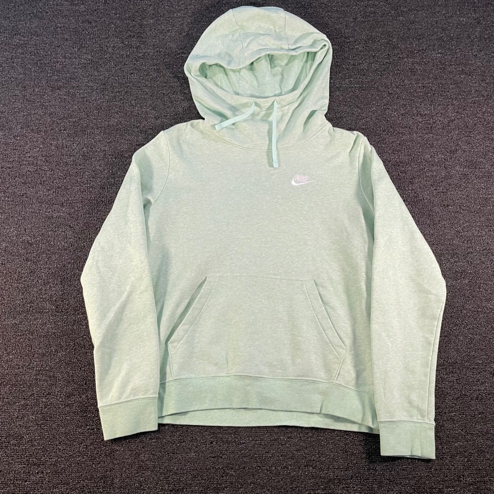 Nike Funnel Neck Hoodie Womens Medium Green Good DQ5415-379 Heathered Fleece